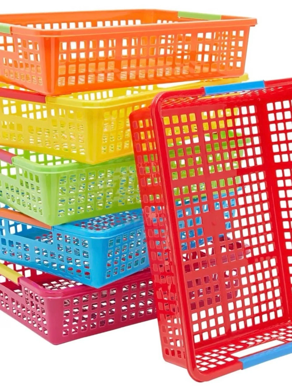 Bright Creations Colorful Plastic Stackable Storage Baskets Set of Six